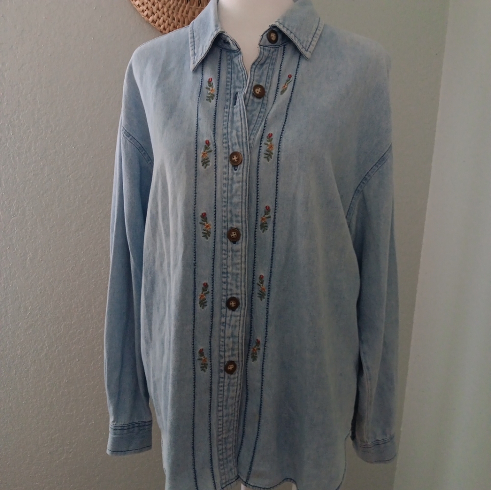 Russ Light Blue Denim Shirt 90s Vintage